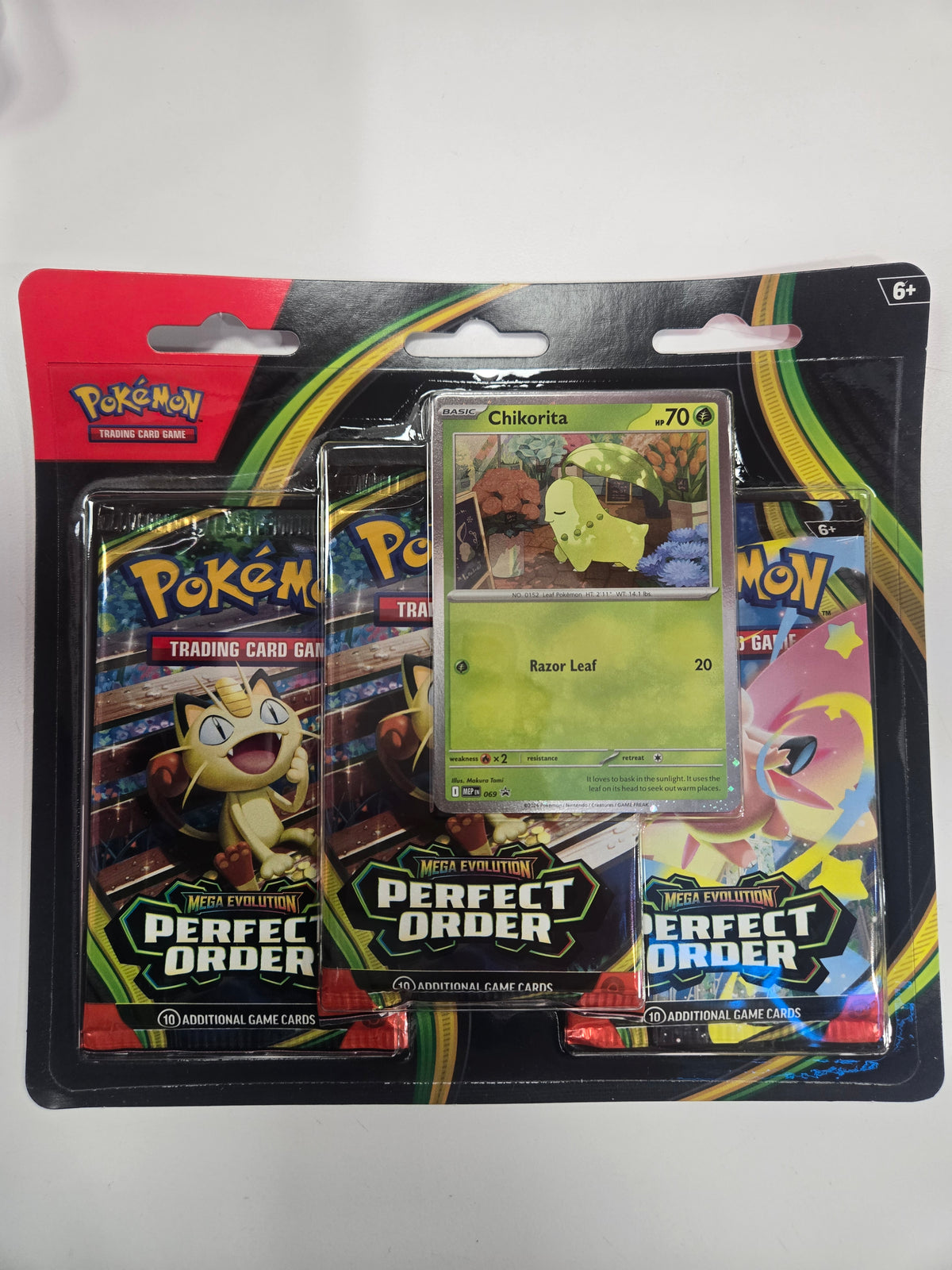 Pokemon Perfect Order 3 Pack Blister with Chikorita Promo Card